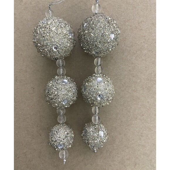 Silver Glitter Ball Drop Ornaments 2 Assorted Plastic Acrylic 8 inches high - Picture 4 of 5